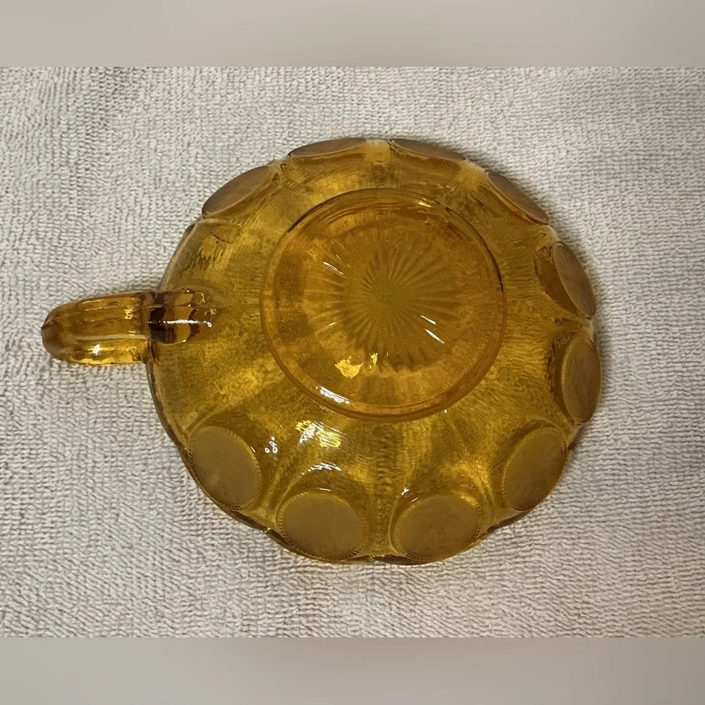 Fostoria Amber Coin Nappy Dish Glass 1887 Liberty Eagle Torch Pattern Handle Vtg